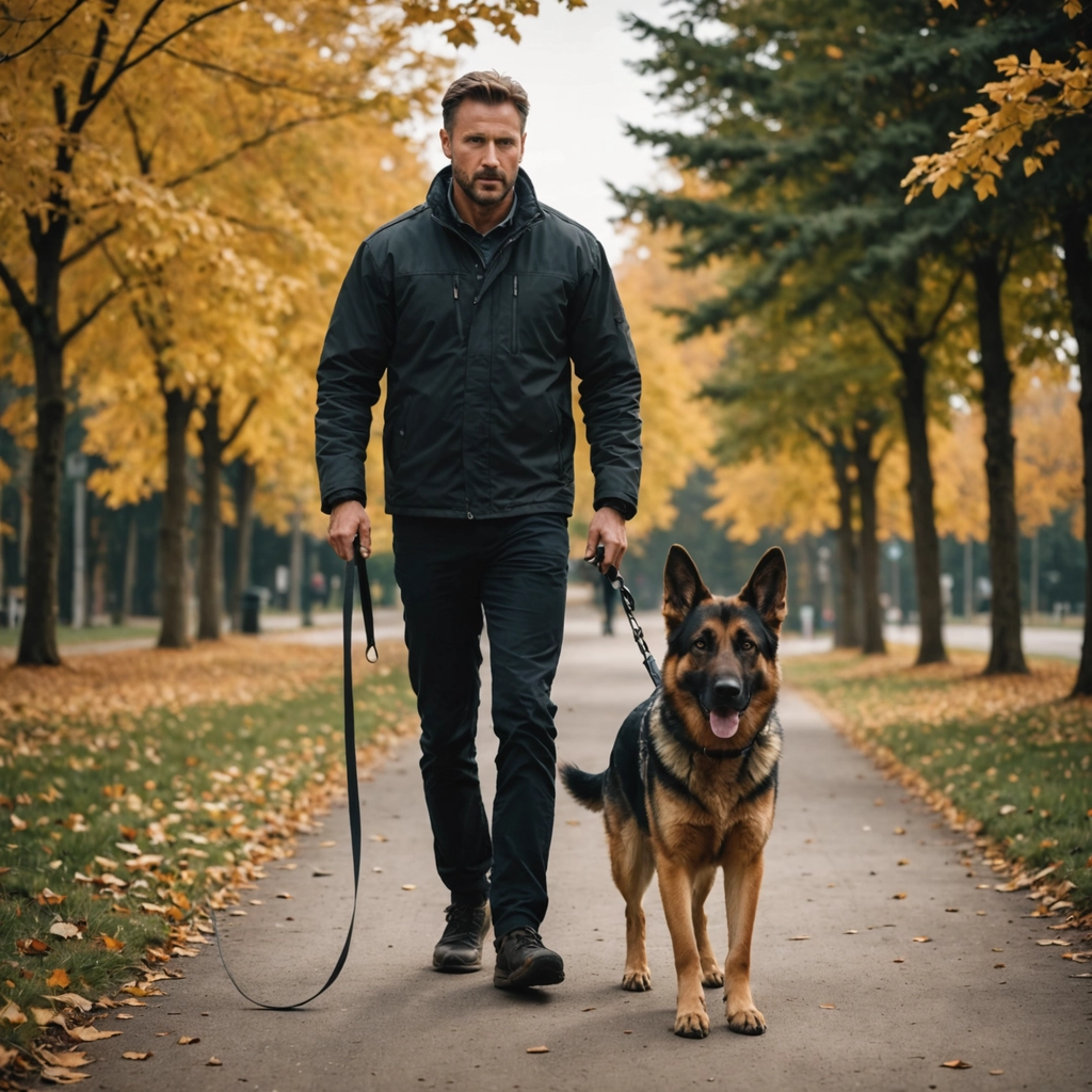 Entspannter Hund läuft an lockerer Leine