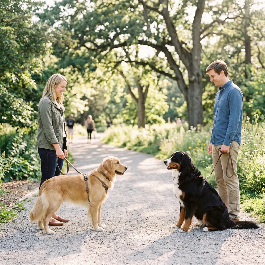 Zwei Hunde im Park mit Abstand