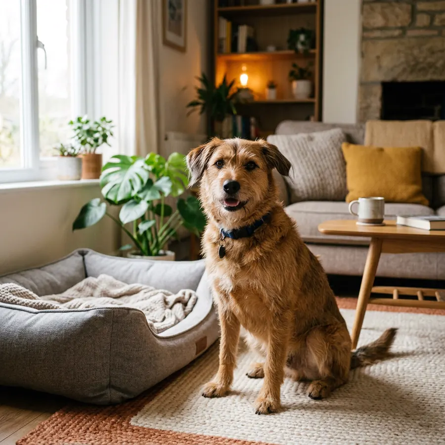 Tierschutzhund schläft im Wohnzimmer
